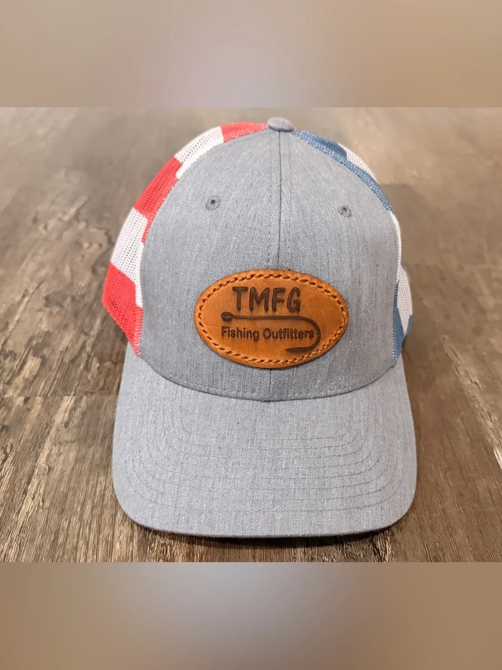 Men's Blue  Patch Trucker Hat with Red & Blue Mesh TMFG Outfitters